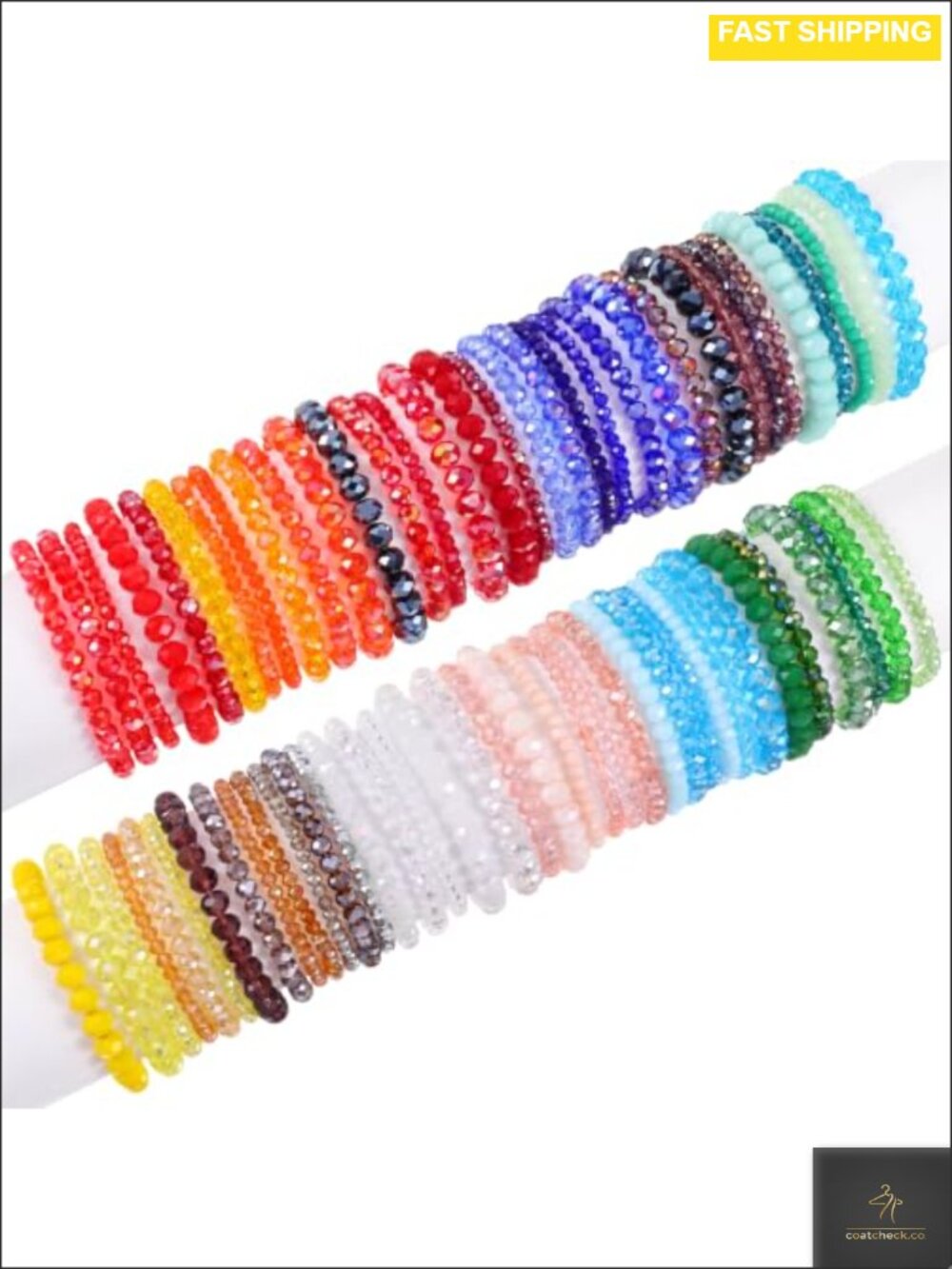 70pc Shiny Glass Bead Stretch Bracelets Stackable Crystal Bracelet Set